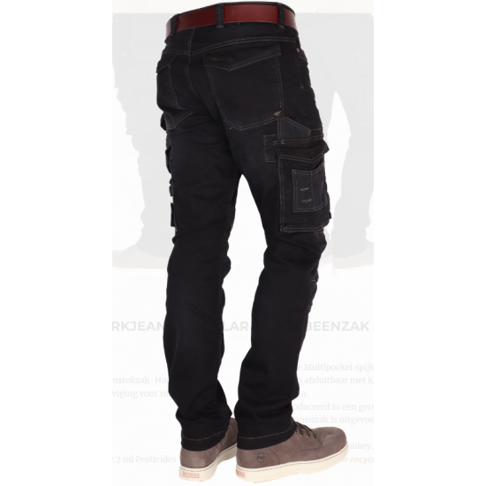 Bronco Multifunctionele zwarte werkjeans, regular fit, dijbeenzak , kniezakken