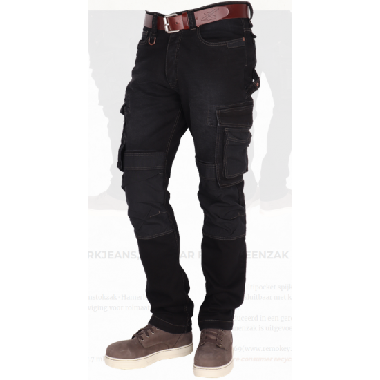 Bronco Multifunctionele zwarte werkjeans, regular fit, dijbeenzak , kniezakken