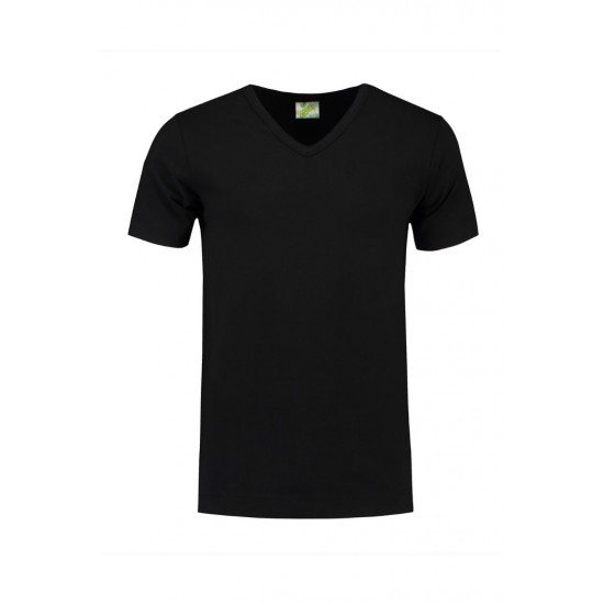 T-SHIRT L&S 1264 V-NECK COTTON ELASTAAN ZWART T shirt