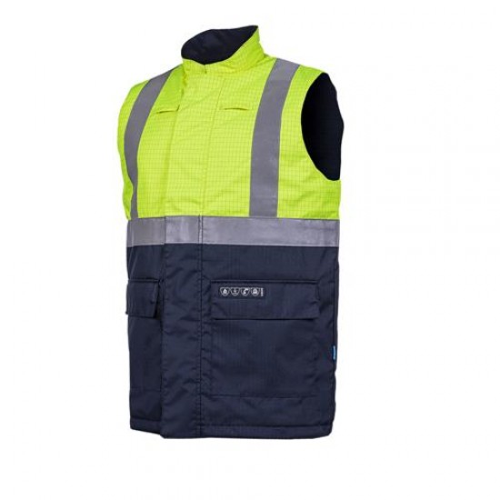 SIOEN BODYWARMER 1666 FLUOR GEEL MET NAVY Bedrijfskleding bedrukken